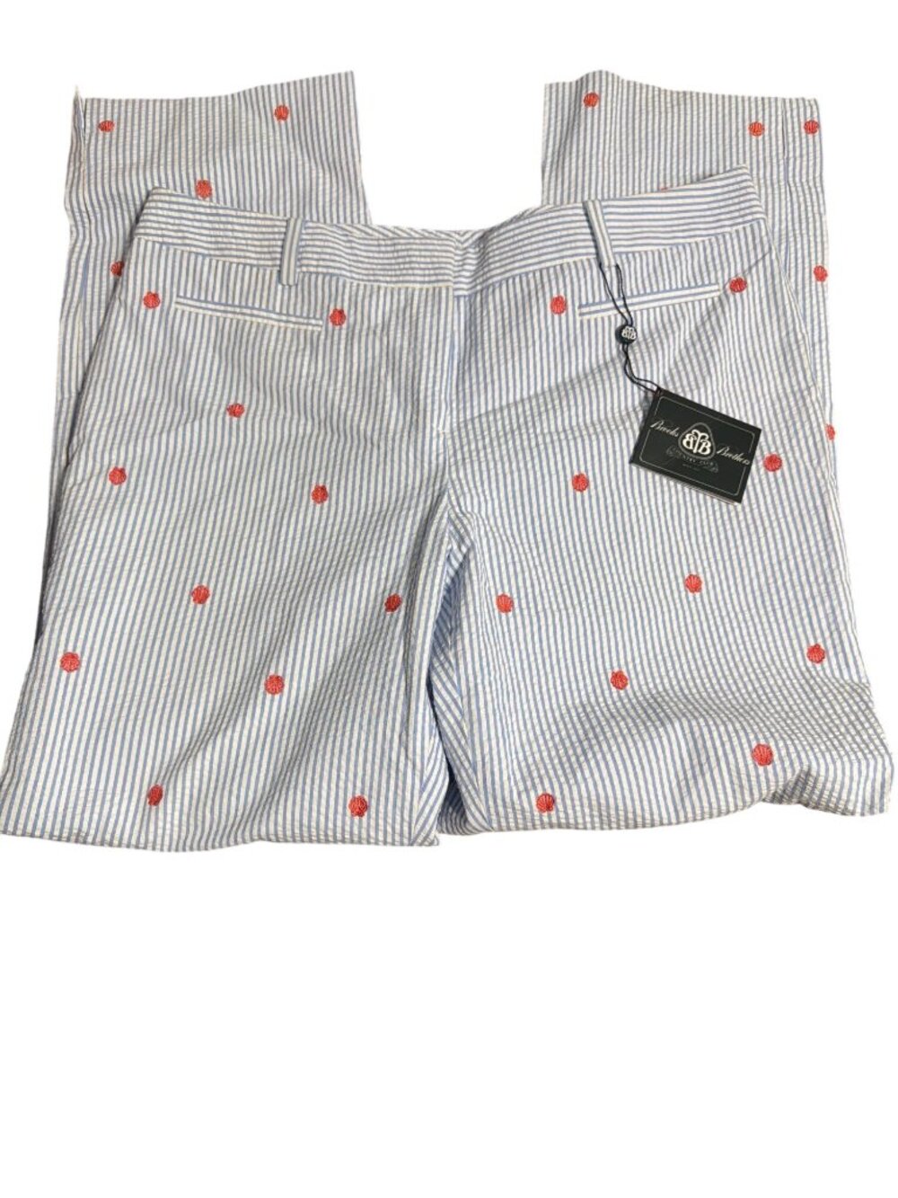 Brooks Brothers Seersucker Pants Embroidered Shells Ankle Blue White Sz 10 NWT